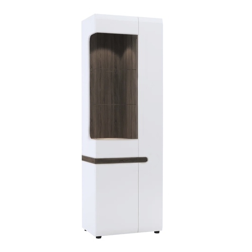 Vitrin, fehér extra magas fényű HG/trufla sonoma tölgy, LYNATET 01