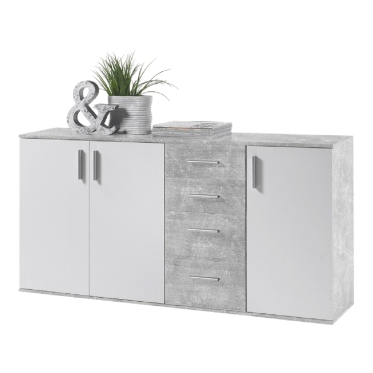 Komód, fehér/beton, POPPY 3 raktárról