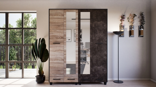 Borny Gardrób 140 cm Sonoma-Sötét beton