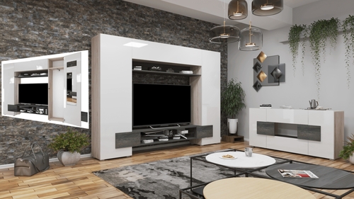Logens 06 270 cm Sonoma-Magasfényű Fehér 160 cm-es Tv-s hátlappal